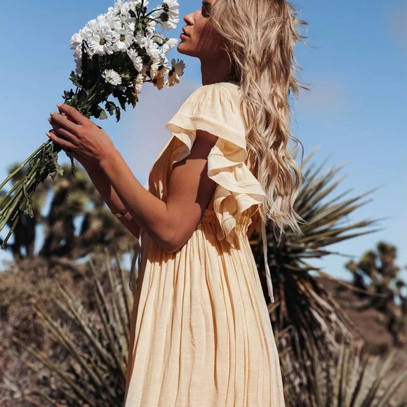 Cream Boho Gauze Boho Button Flutter Maxi Butterfly Arms Dress - Picture 9 of 11